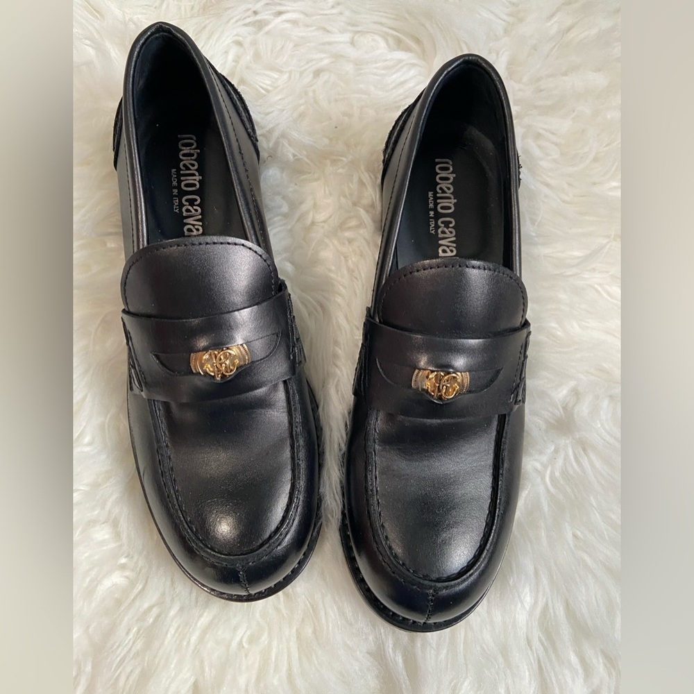 Roberto cavalli penny loafers women’s black color size 39